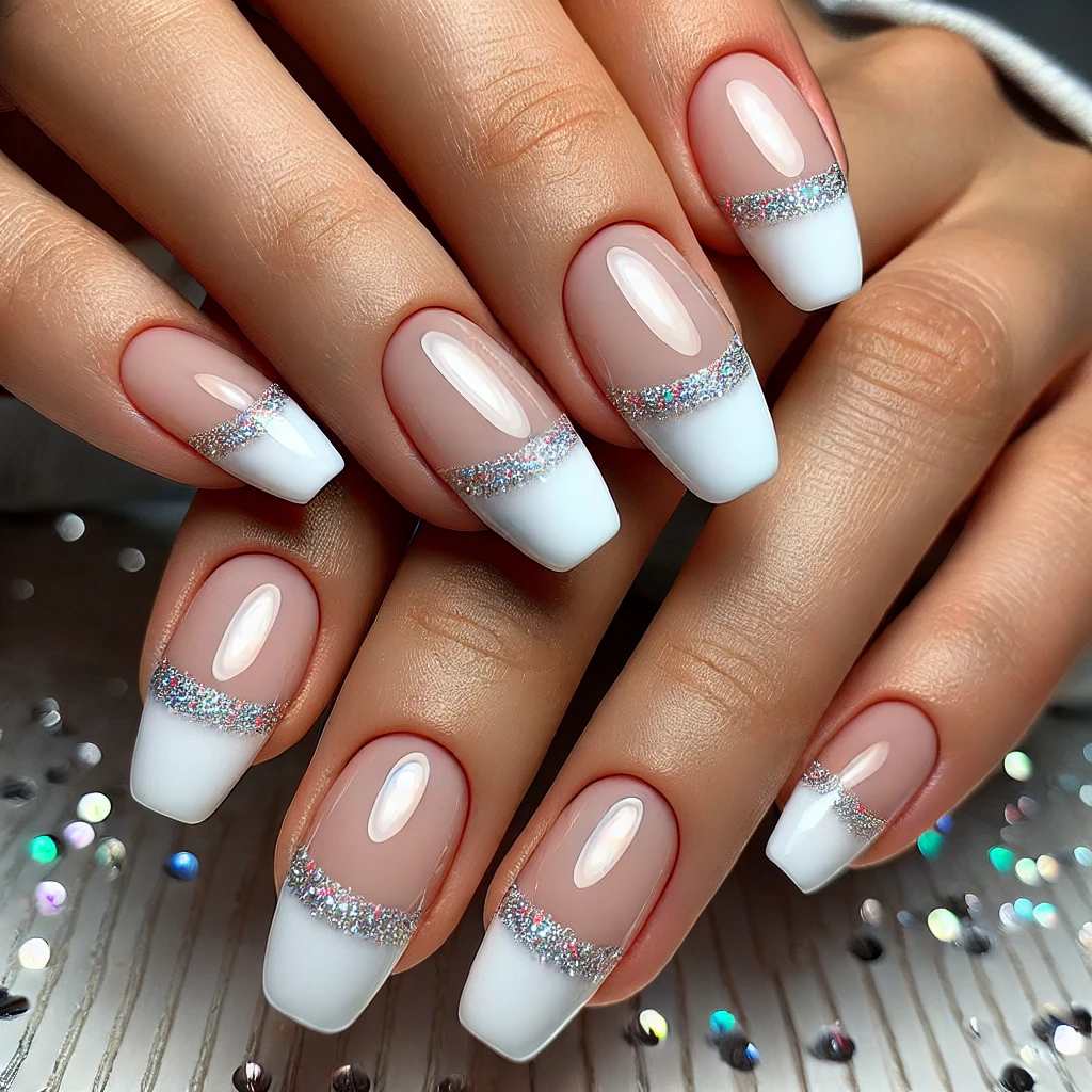 French Tips with Sparkling Edges