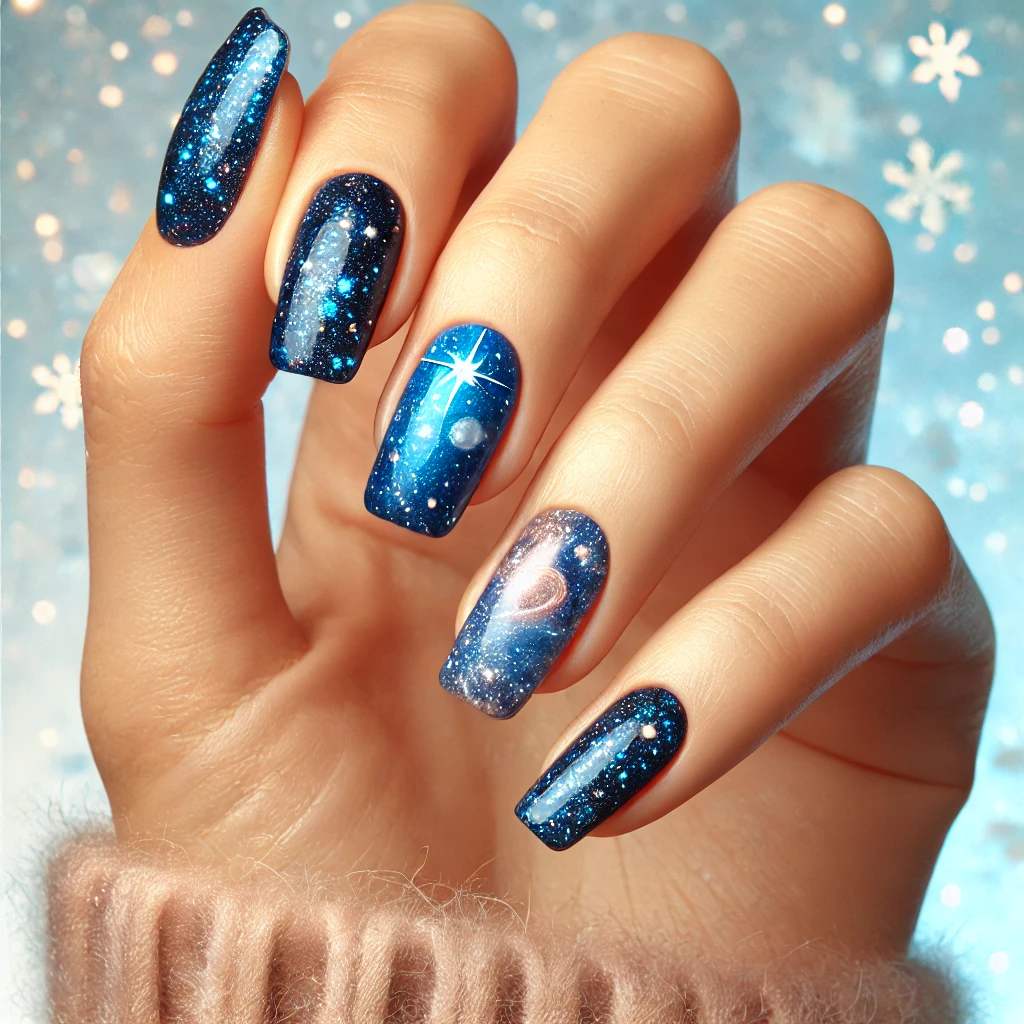 Galaxy Blue Glitter Nails