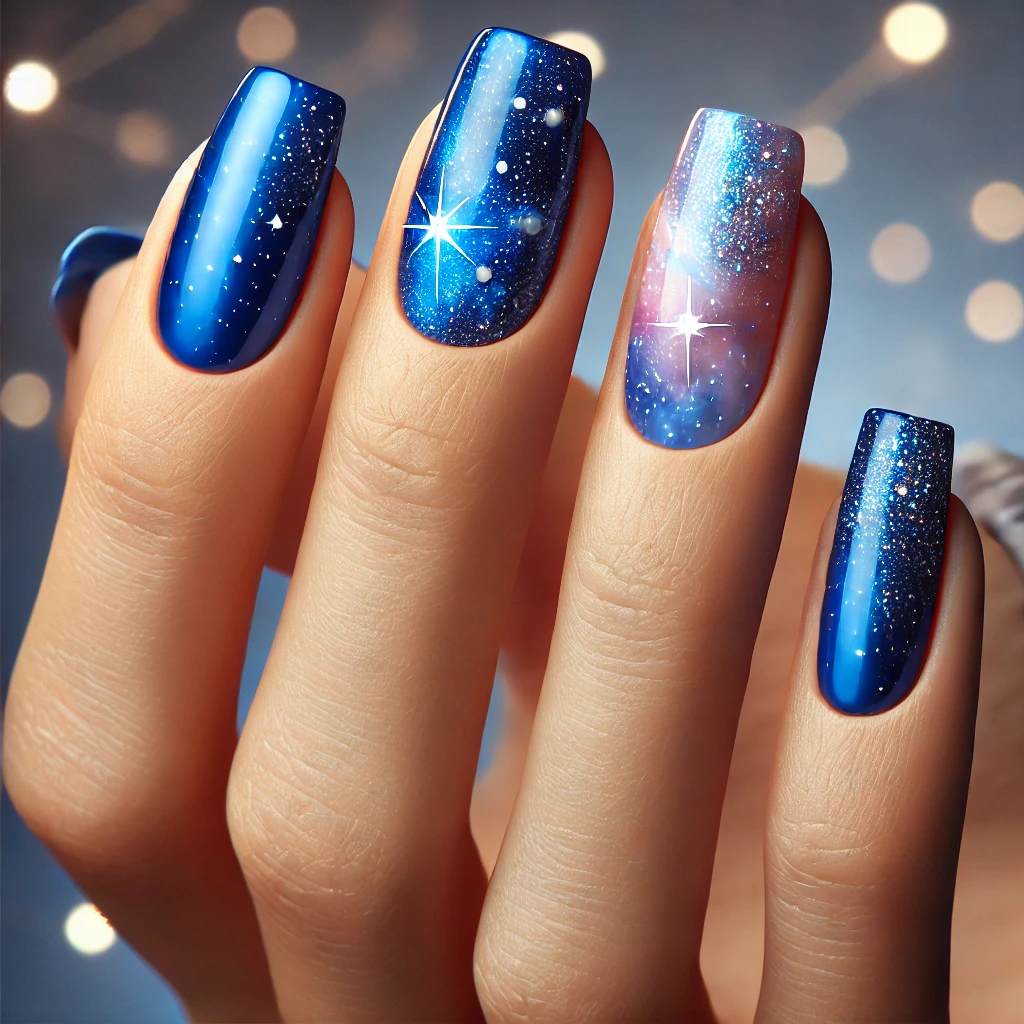 Galaxy Pattern Royal Blue Nails