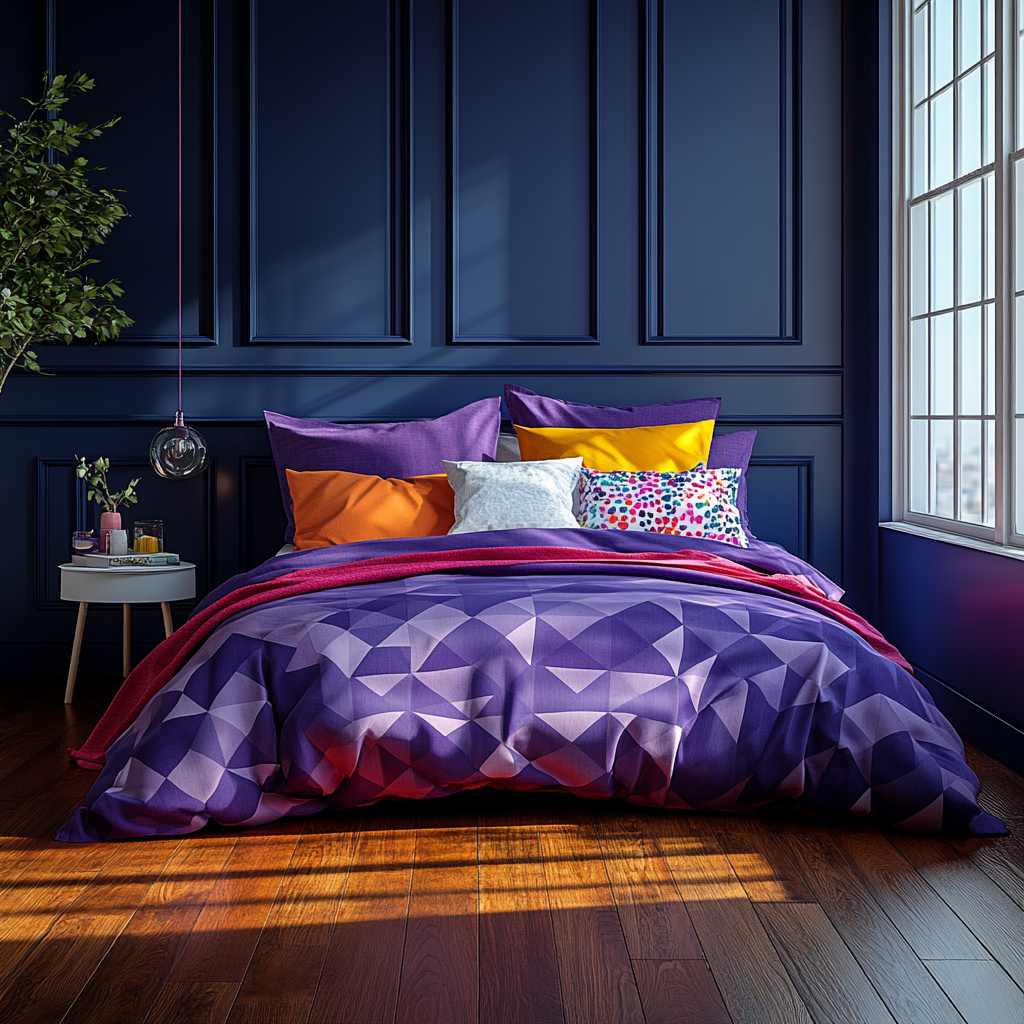 Geometric Purple Coverlet Set