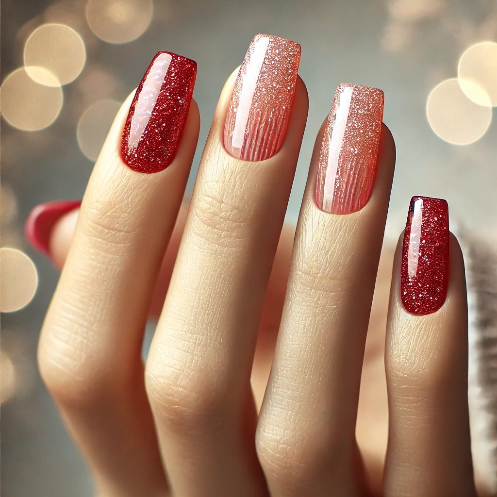 Glitter Bomb Cherry Red Nails