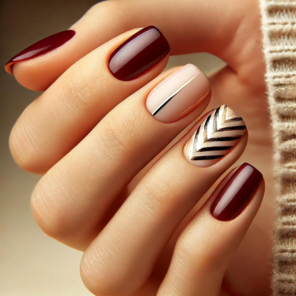 Gold Chevron Accent Nails