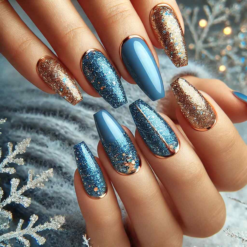 Gold Foil Accents on Blue Glitter