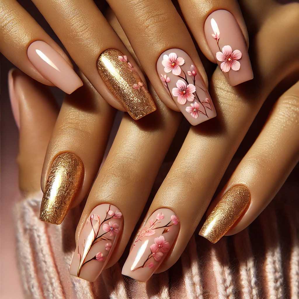 Gold Foil with Delicate Blossoms