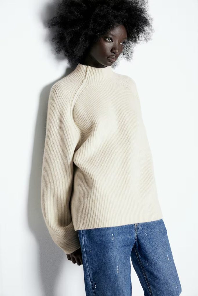 H&M Rib-Knit Mock Turtleneck Sweater