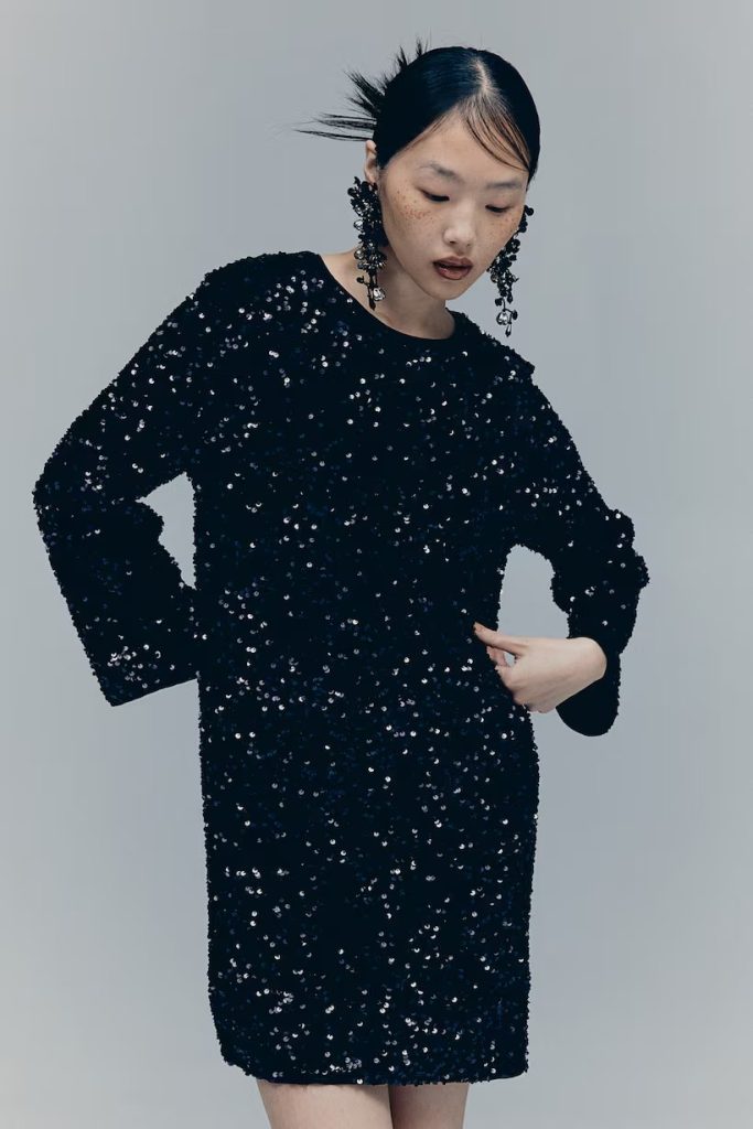 H&M Sequined A-Line Dress