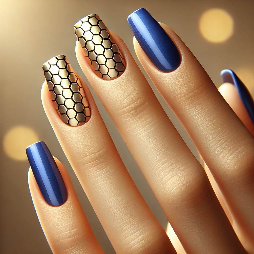 Honeycomb Royal Blue Nails