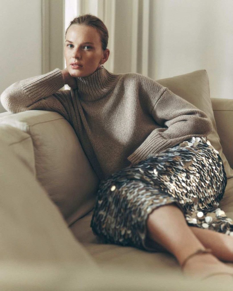 Knit Sweater with Sequin Skirt