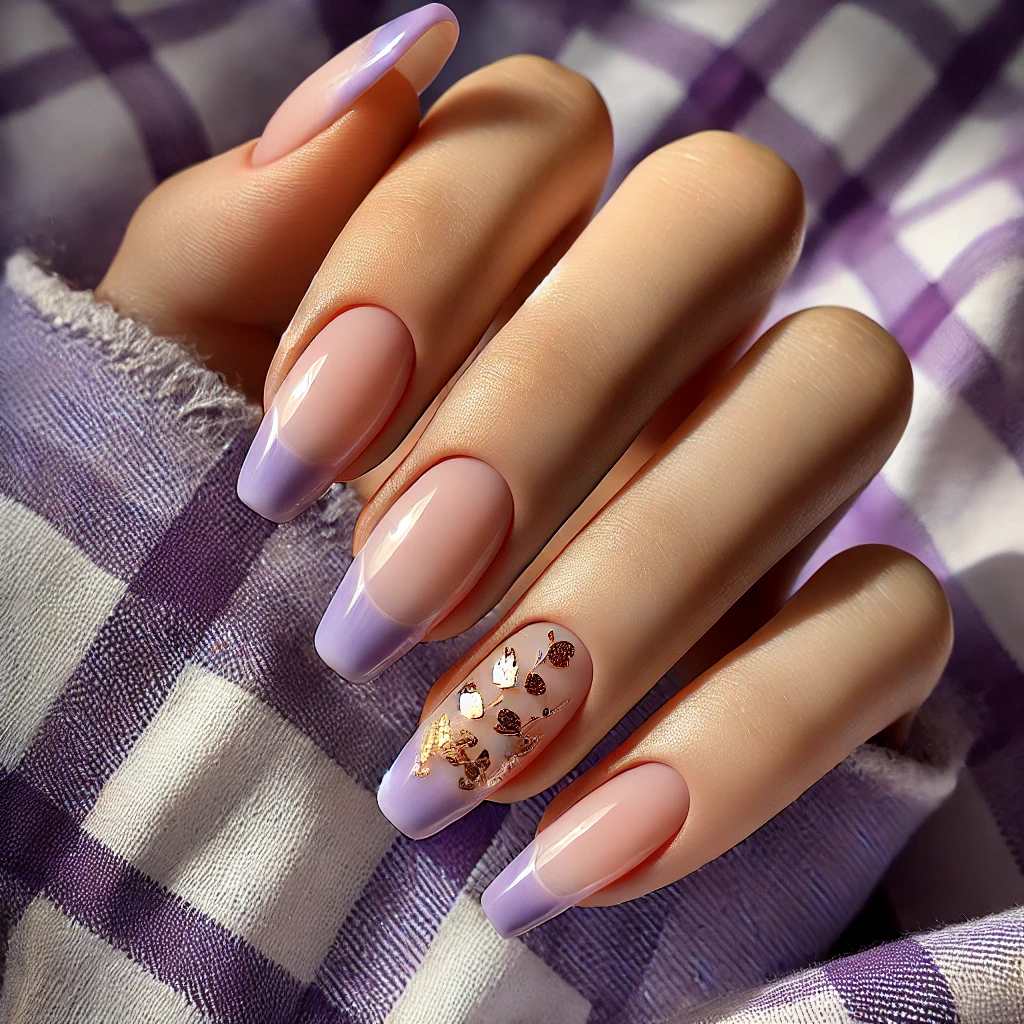 Lavender French Tips with Foil Flake Accents