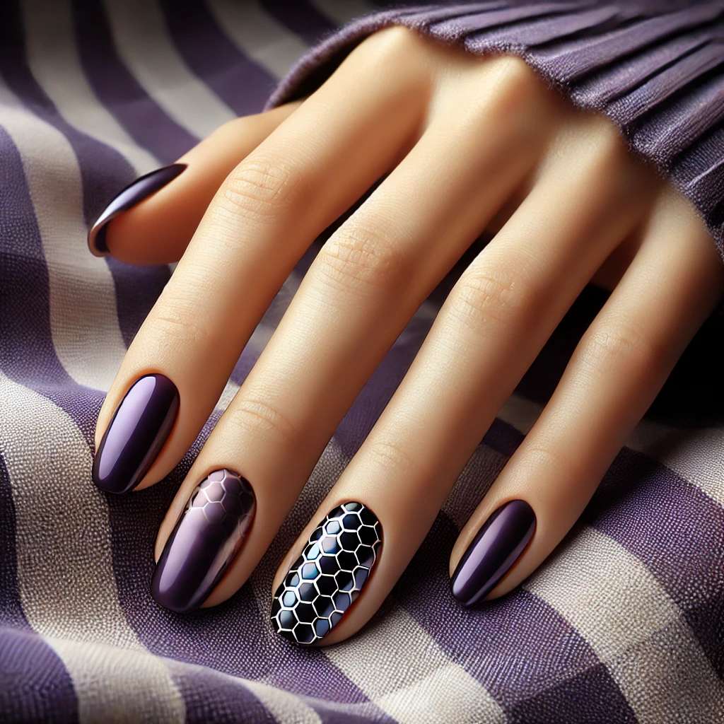 Lavender Nails with Silver Honeycomb Patterns