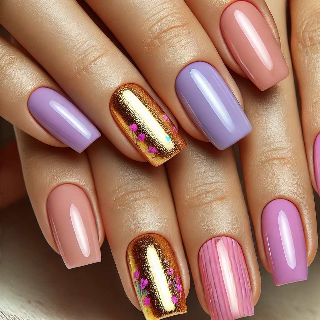 Lavender Nails with Gold Foil