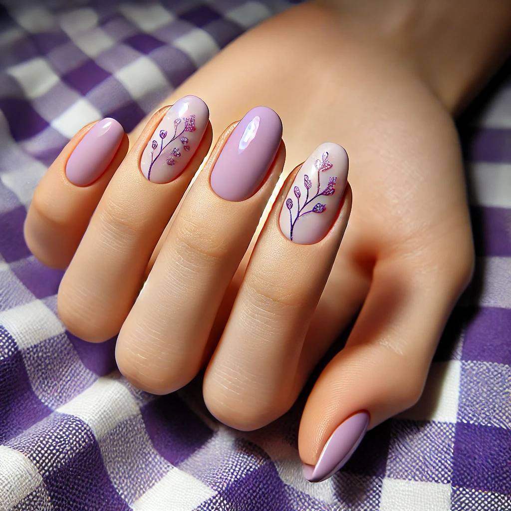 Lilac Nails with Glitter Vine Accents