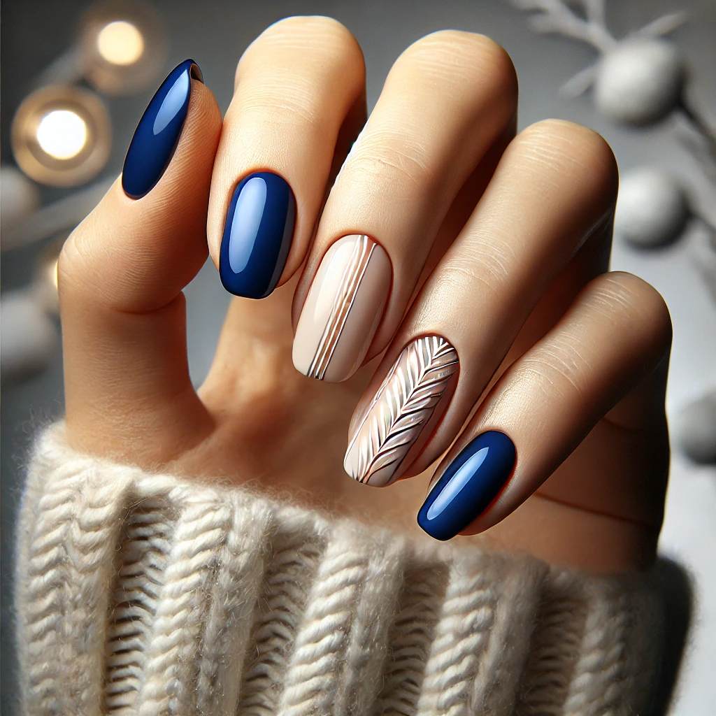 Line Art on Royal Blue Nails