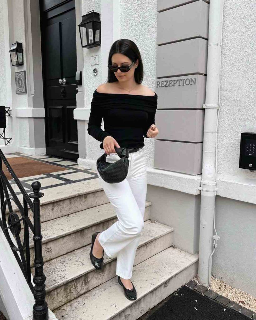 Off-Shoulder Top with White Jeans