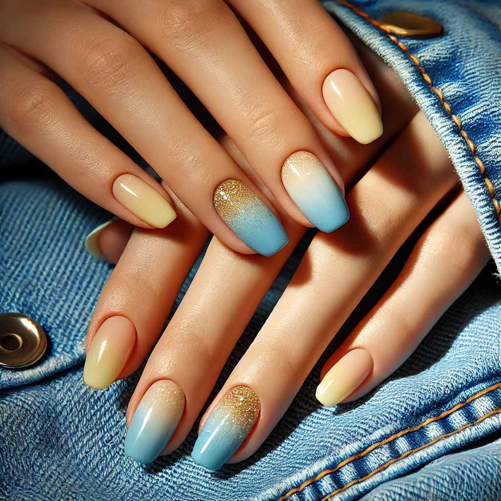 Ombre Nails with Gold Foil and Sparkles