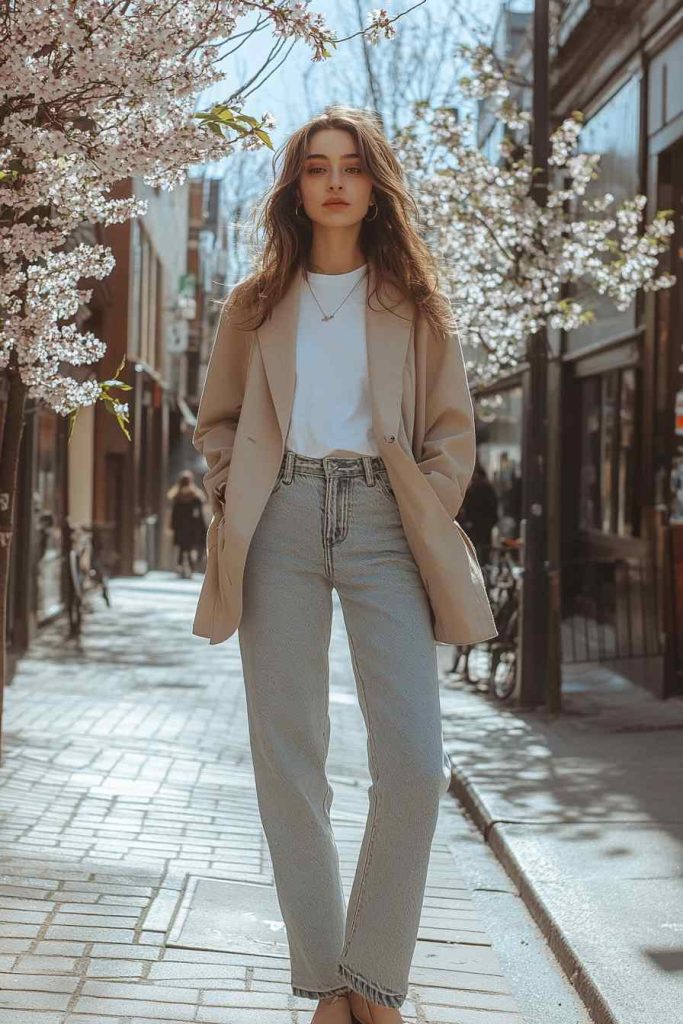 Oversized Blazer with Light Wash Jeans