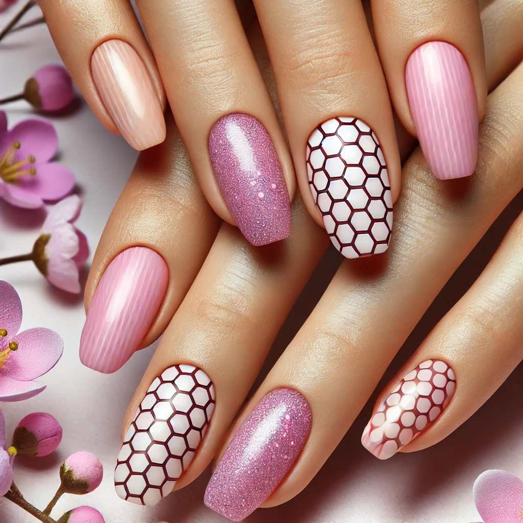 Pink Honeycomb Nail Art