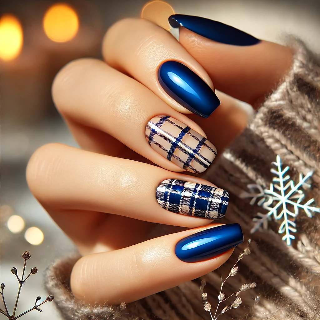 Plaid Royal Blue Nail Art