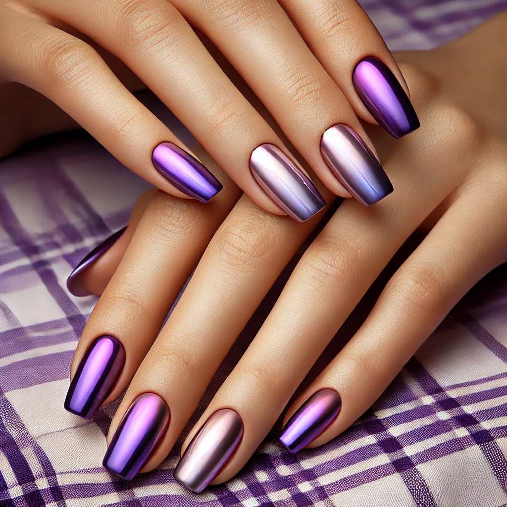 Purple Chrome Gradient Nails