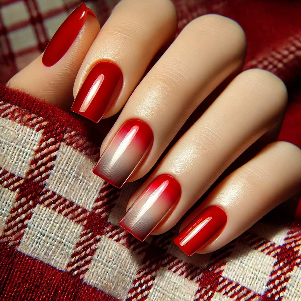 Red Chrome Gradient Square Nails