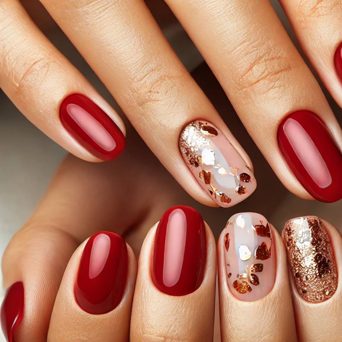 Rhinestone-Encrusted Cherry Red Nails