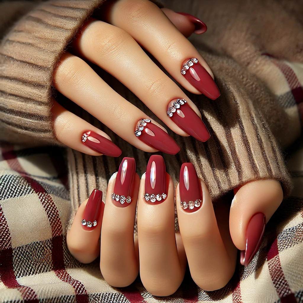 Rhinestone-Encrusted Cherry Red Nails 2