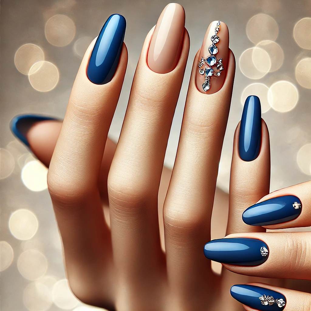 Rhinestone Royal Blue Nails