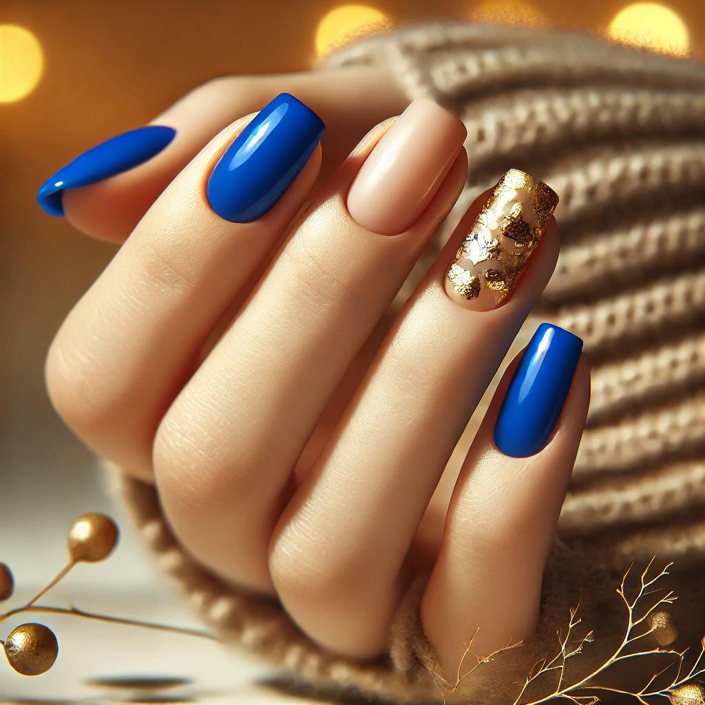 Royal Blue Nails with Foil Flakes