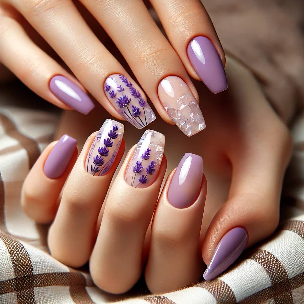 Shattered Glass and Lavender Blooms