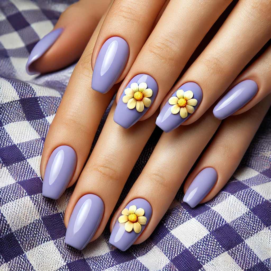 Solid Lilac Nails with Daisies