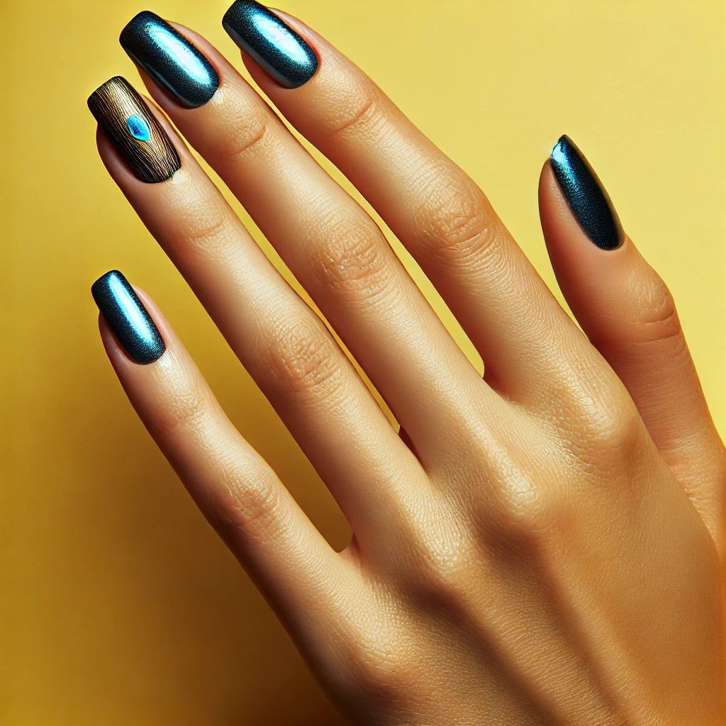 Solid Metallic Peacock Blue Nails