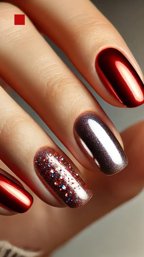 18 Eye-Catching Red Nails with Chrome Details