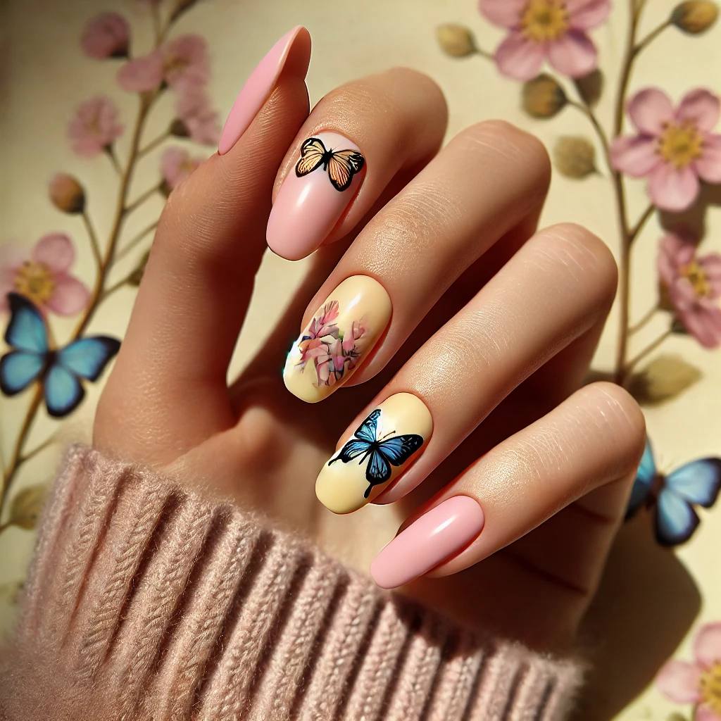 Beautiful Butterfly Art on Yellow Nails