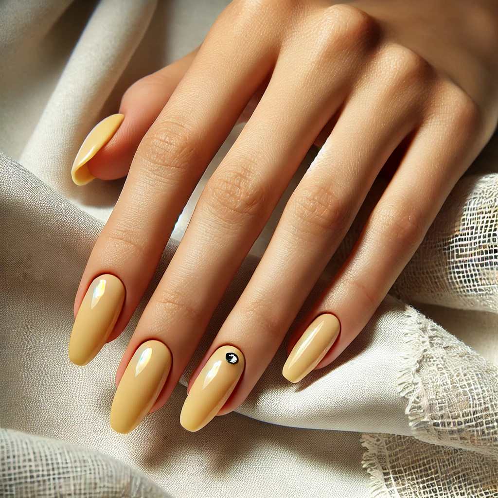 Beautiful Rhinestone-Accented Yellow Nails