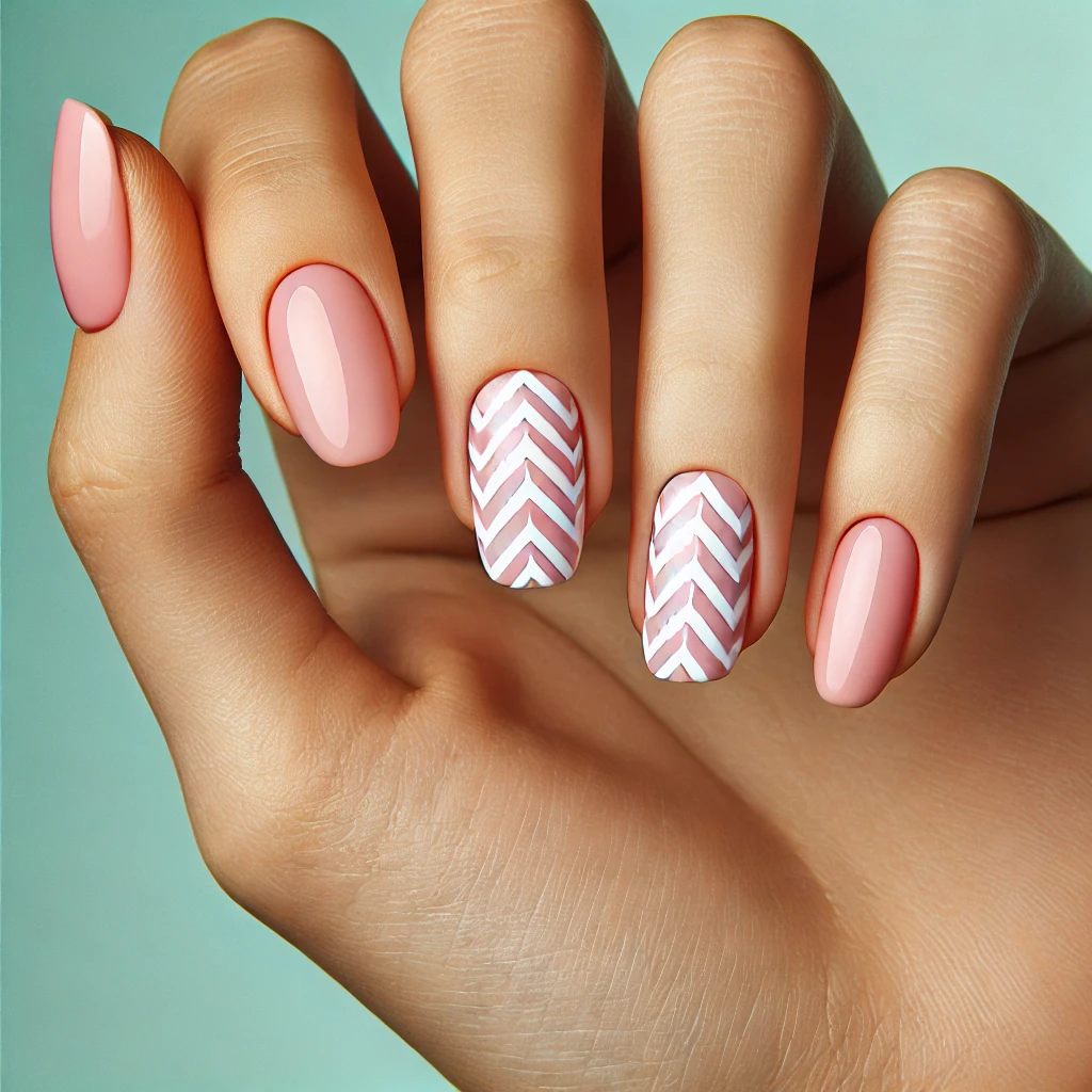 Chevron Baby Pink Nails