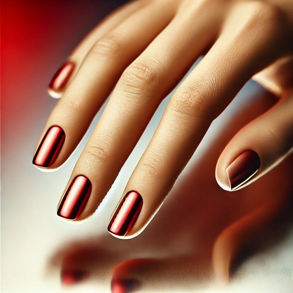 Chrome Cherry Red Nails