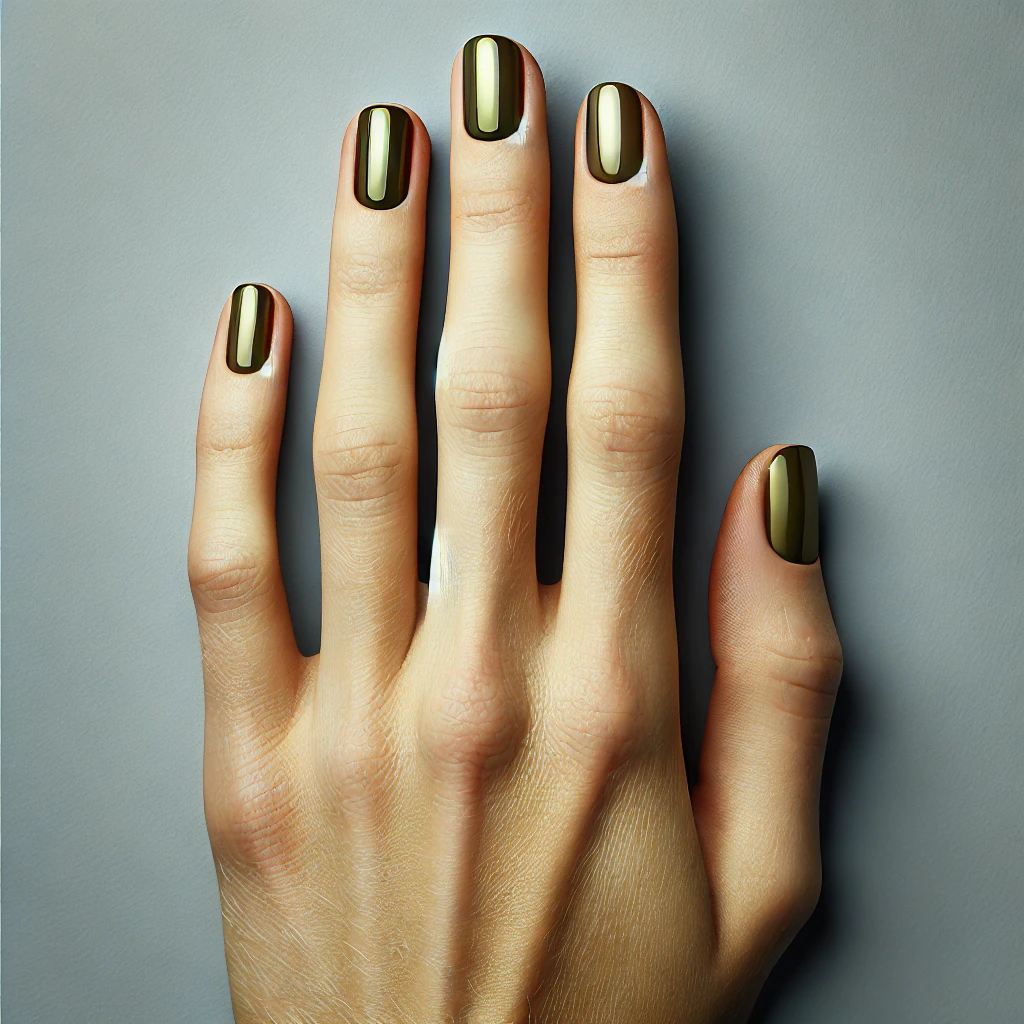 Chrome Olive Green Nails