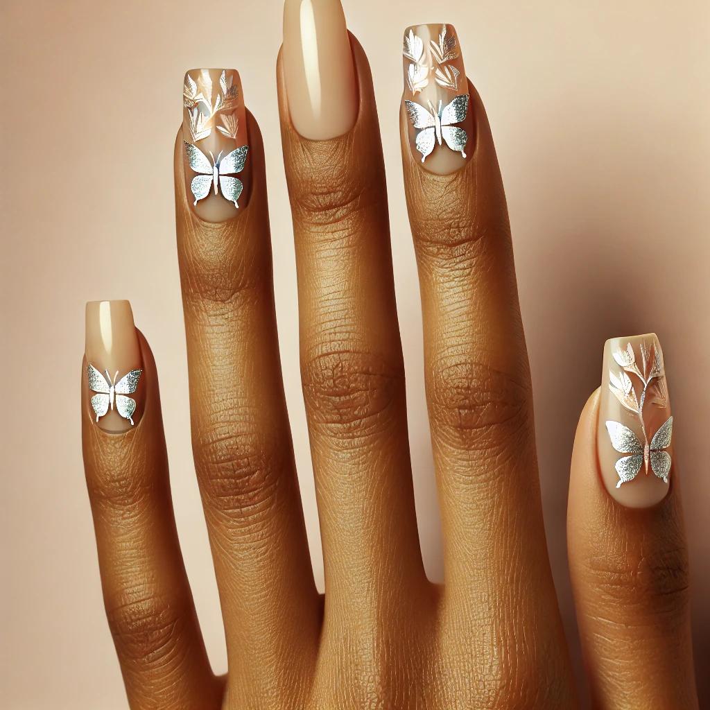 Clear Nails with Foil Butterflies