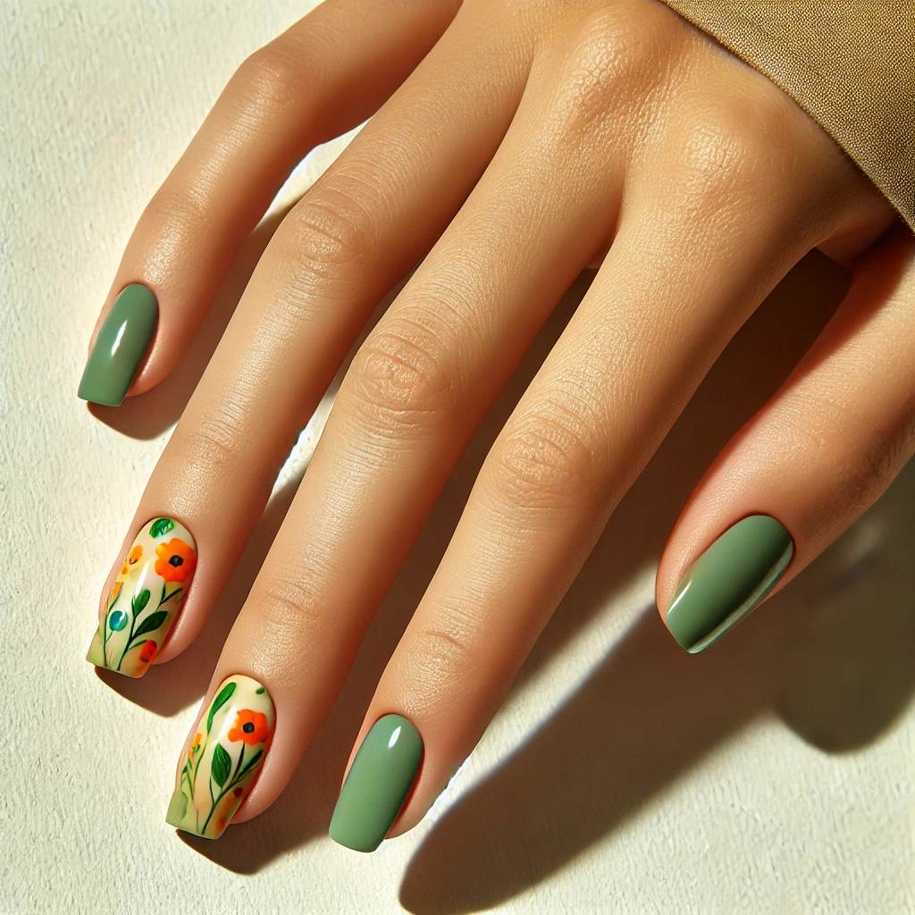 Contrast Color Florals on Green Base