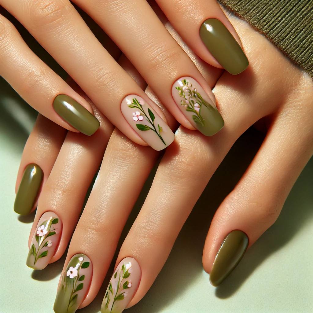 Floral Accents on Olive Green