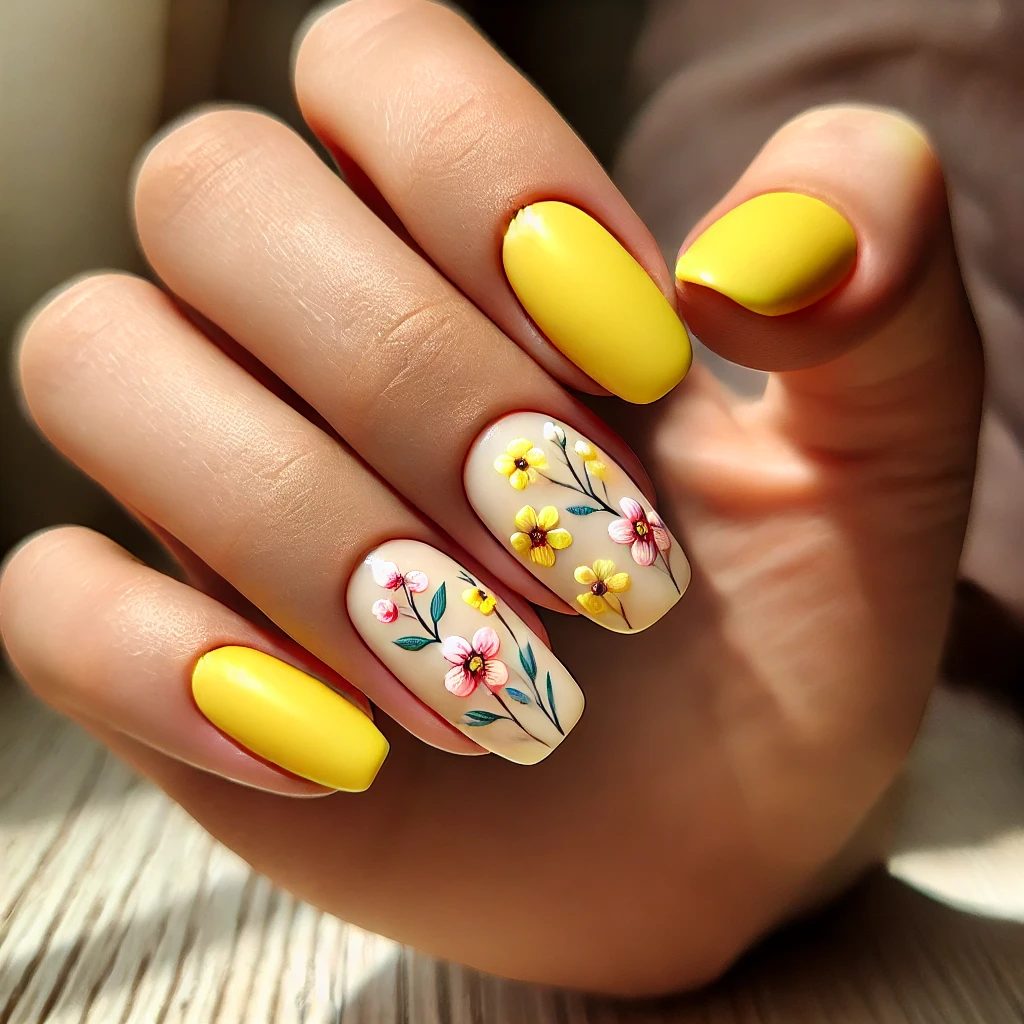 Floral Burst Yellow Nails