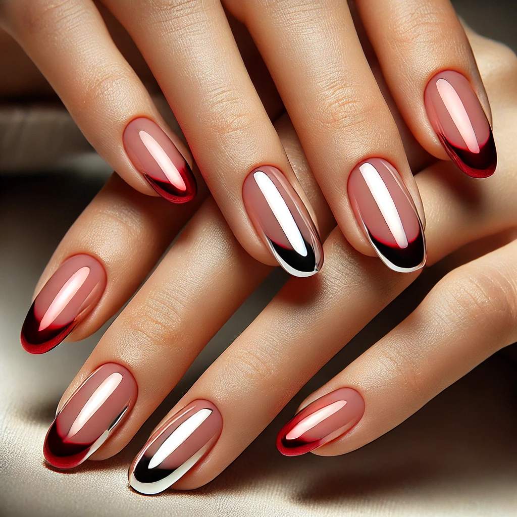 French Tips with Chrome Red Twist