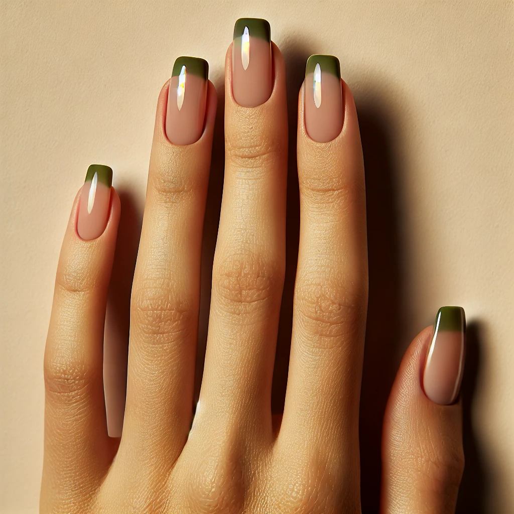 French Tips with Olive Green