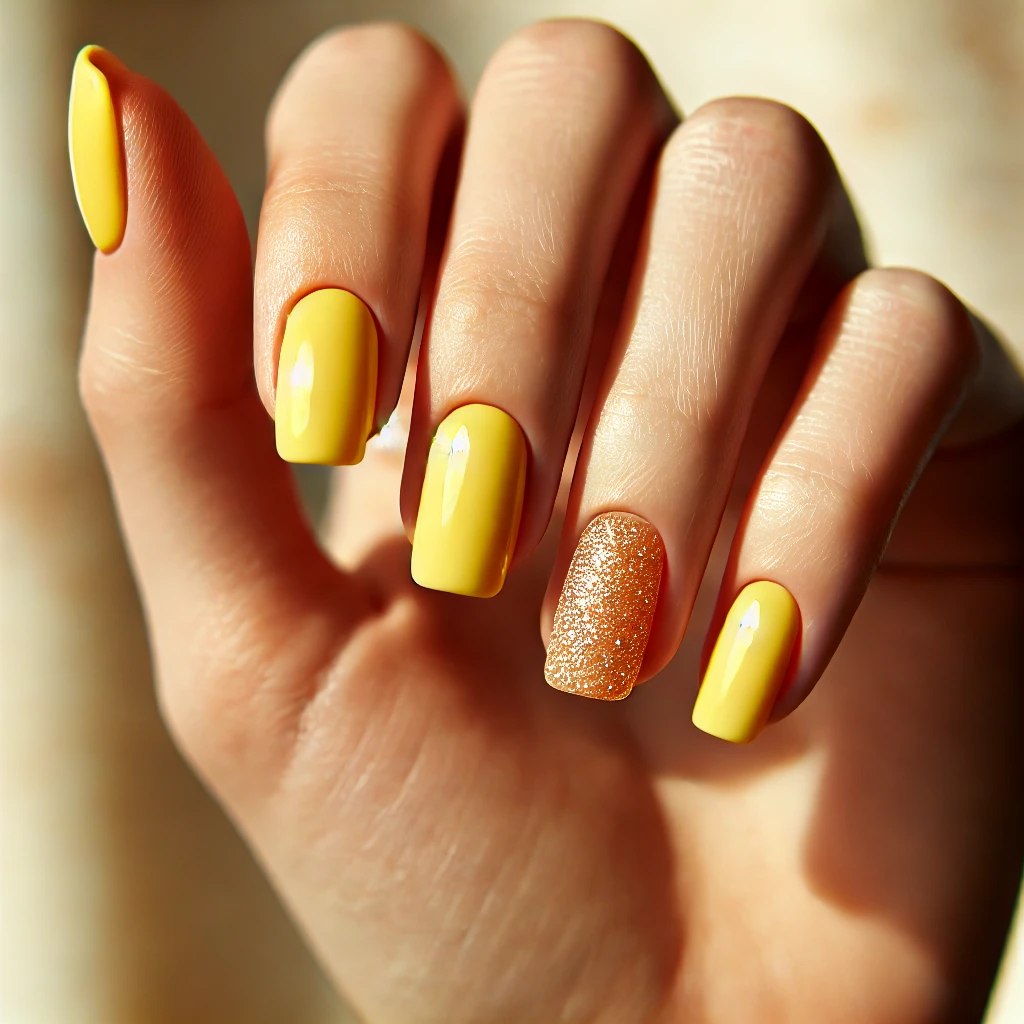 Glitter Glam Yellow Nails