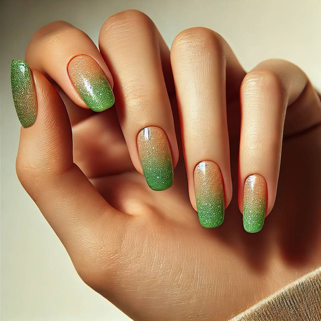 Glitter Green Gradient Nails