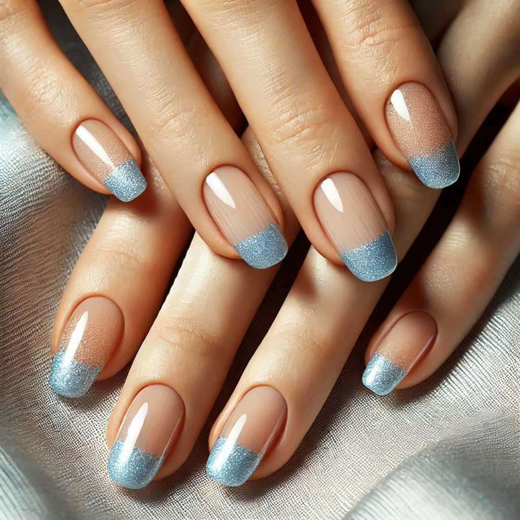 Glittery Blue and Silver French Tips