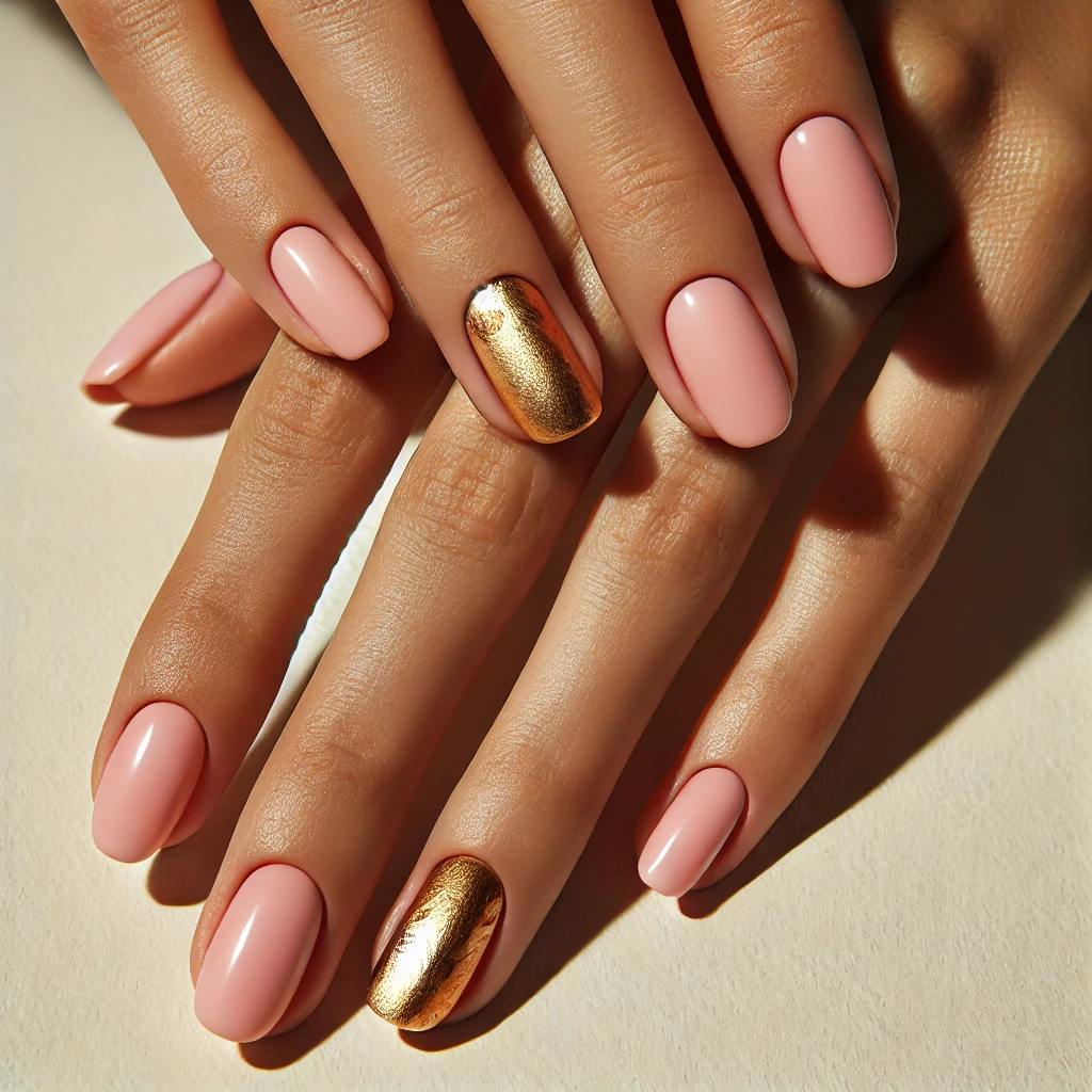 Gold Foil on Baby Pink Nails