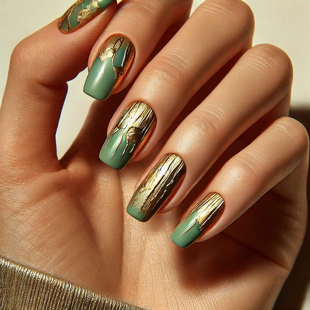 Gold Foil on Spring Green Nails