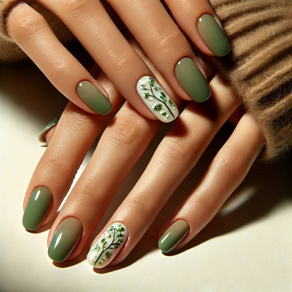 Green Floral Nail Art