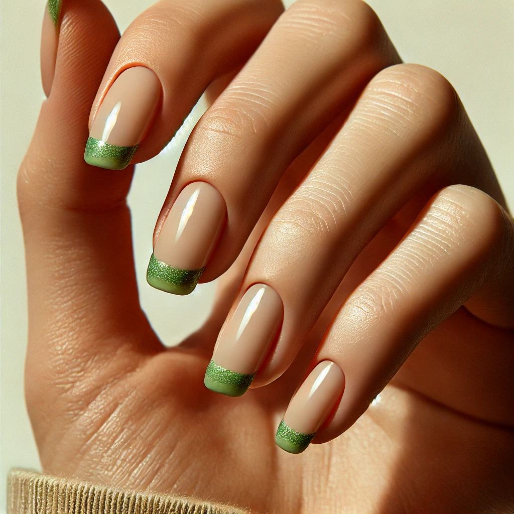 Green French Tips with Sparkle